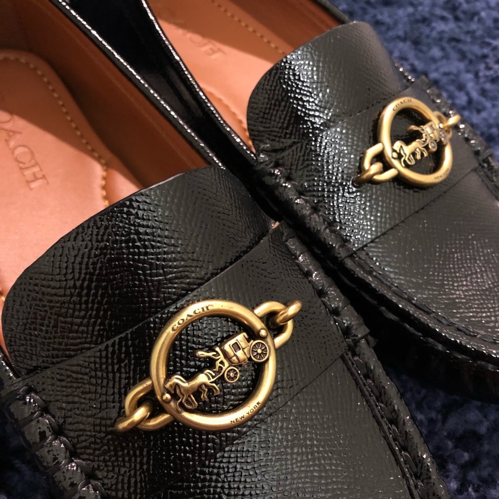 [NWT] COACH BLACK LOAFERS WITH GOLD LOGO